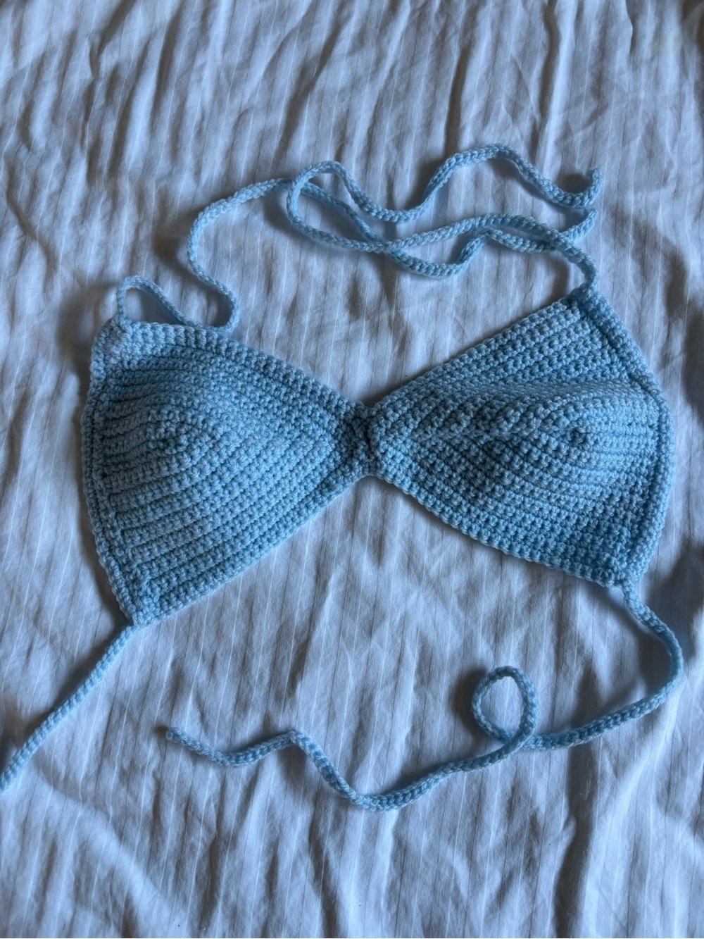 Light Blue Crochet Triangle Bikini Top - Women Tops